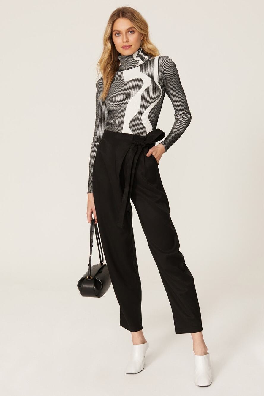NONchalant Piper Tie Waist High Rise Barrel Leg Black Trouser Pants Size Large